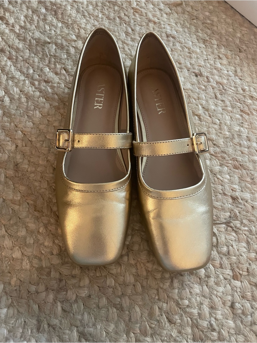 Metallic Gold Mary Jane Flats with Buckle Strap
